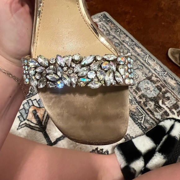 Jewel Badgley Mischka Nude Strap Block Heels - Size 6 - Picture 2 of 9